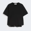 Baumwoll-T-Shirt mit plissiertem Rücken, schwarz Baumwoll-T-Shirt mit plissiertem Rücken, schwarz