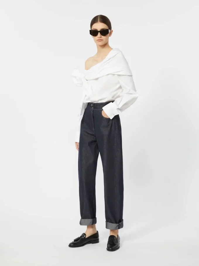 Baumwollbluse mit Stola, optisch weiß Baumwollbluse mit Stola, optisch weiß