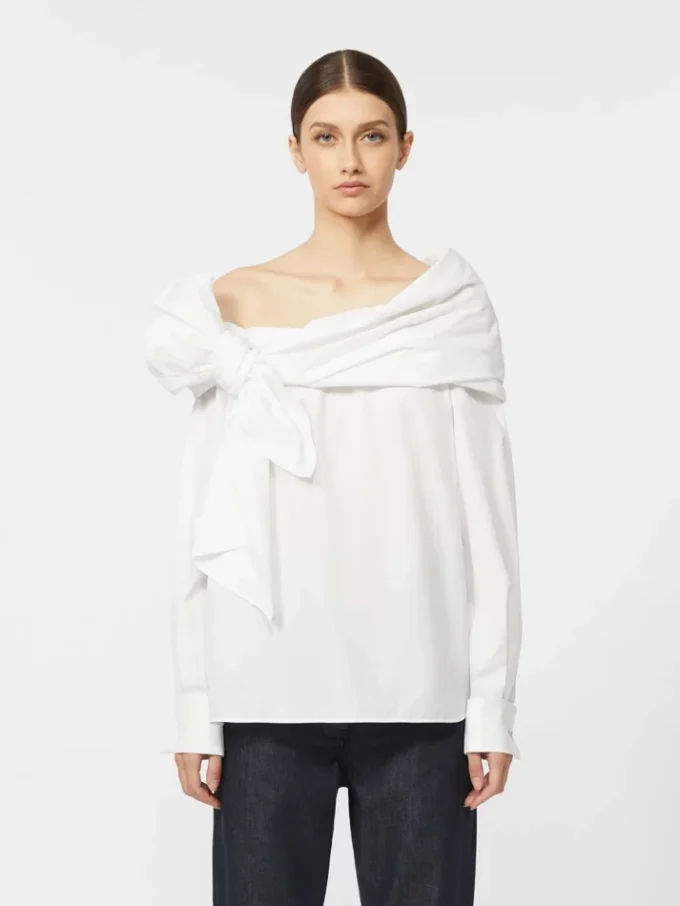 Baumwollbluse mit Stola, optisch weiß Baumwollbluse mit Stola, optisch weiß