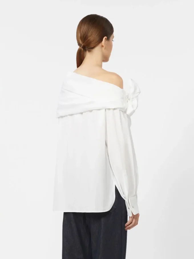 Baumwollbluse mit Stola, optisch weiß Baumwollbluse mit Stola, optisch weiß