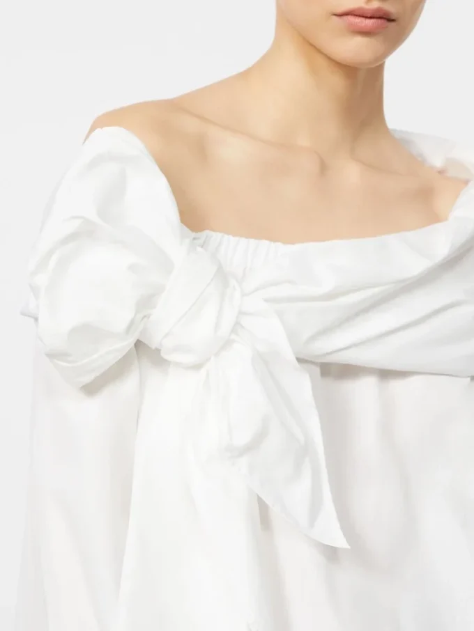 Baumwollbluse mit Stola, optisch weiß Baumwollbluse mit Stola, optisch weiß