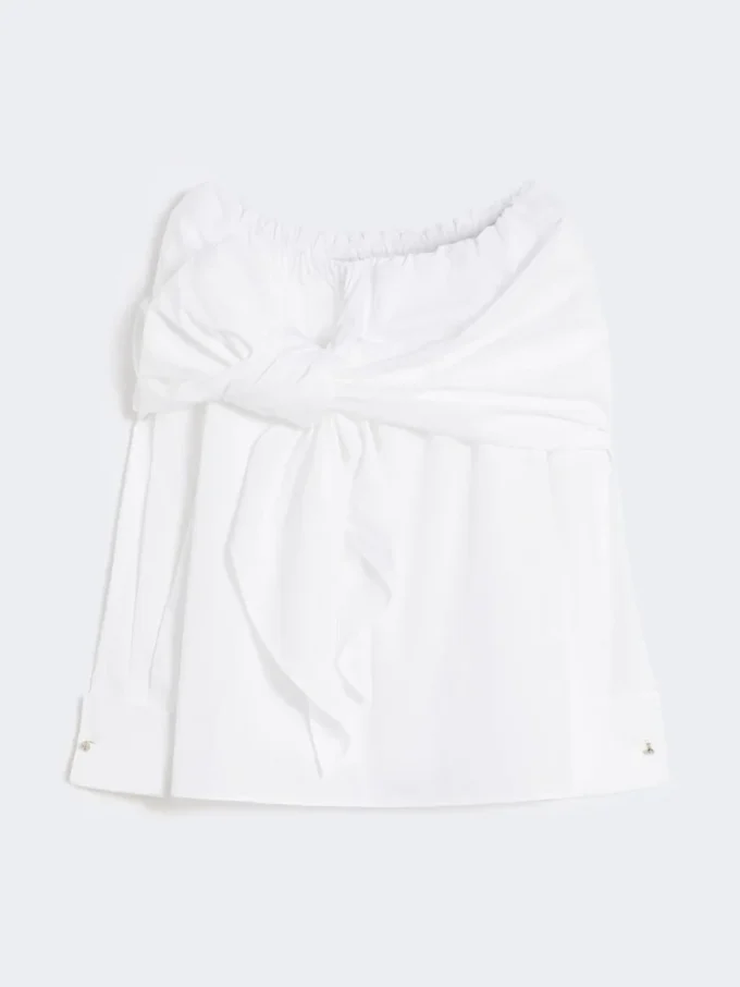 Baumwollbluse mit Stola, optisch weiß Baumwollbluse mit Stola, optisch weiß