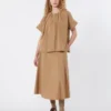 Baumwollpopeline-Shirt mit Rundhalsausschnitt, tabakfarben Baumwollpopeline-Shirt mit Rundhalsausschnitt, tabakfarben
