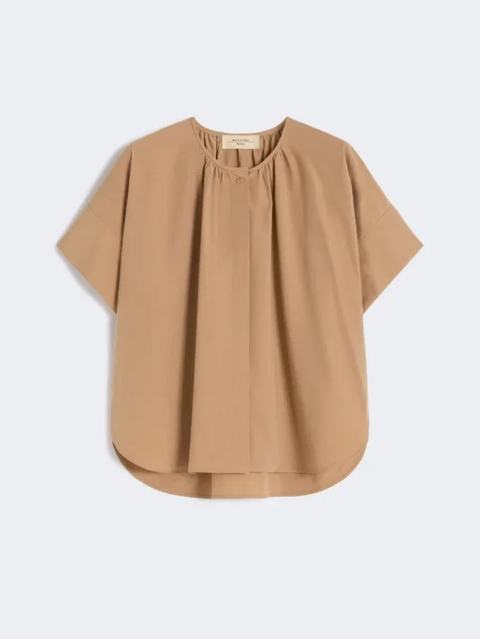 Baumwollpopeline-Shirt mit Rundhalsausschnitt, tabakfarben Baumwollpopeline-Shirt mit Rundhalsausschnitt, tabakfarben