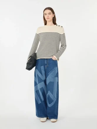 Baumwollpullover in lockerer Passform, marineblau