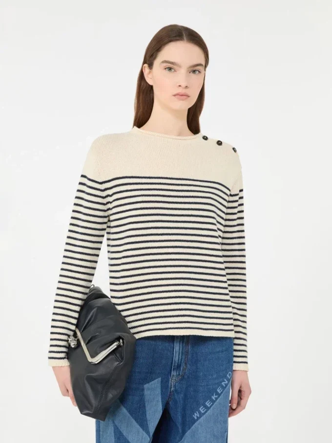 Baumwollpullover in lockerer Passform, marineblau Baumwollpullover in lockerer Passform, marineblau