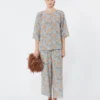 Bedruckte Bluse aus Seidenkrepp, hellblau Bedruckte Bluse aus Seidenkrepp, hellblau