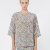 Bedruckte Bluse aus Seidenkrepp, hellblau Bedruckte Bluse aus Seidenkrepp, hellblau