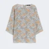 Bedruckte Bluse aus Seidenkrepp, hellblau Bedruckte Bluse aus Seidenkrepp, hellblau