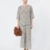 Bedruckte Crêpe-de-Chine-Hose, hellblau