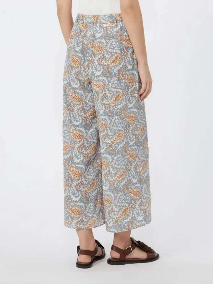 Bedruckte Crêpe-de-Chine-Hose, hellblau