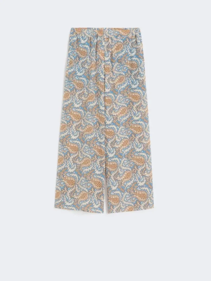 Bedruckte Crêpe-de-Chine-Hose, hellblau