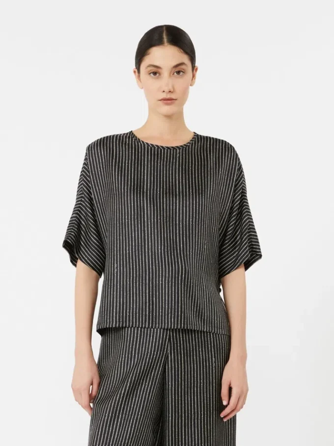 Bedruckte Seidenbluse, schwarz-weiß Bedruckte Seidenbluse, schwarz-weiß