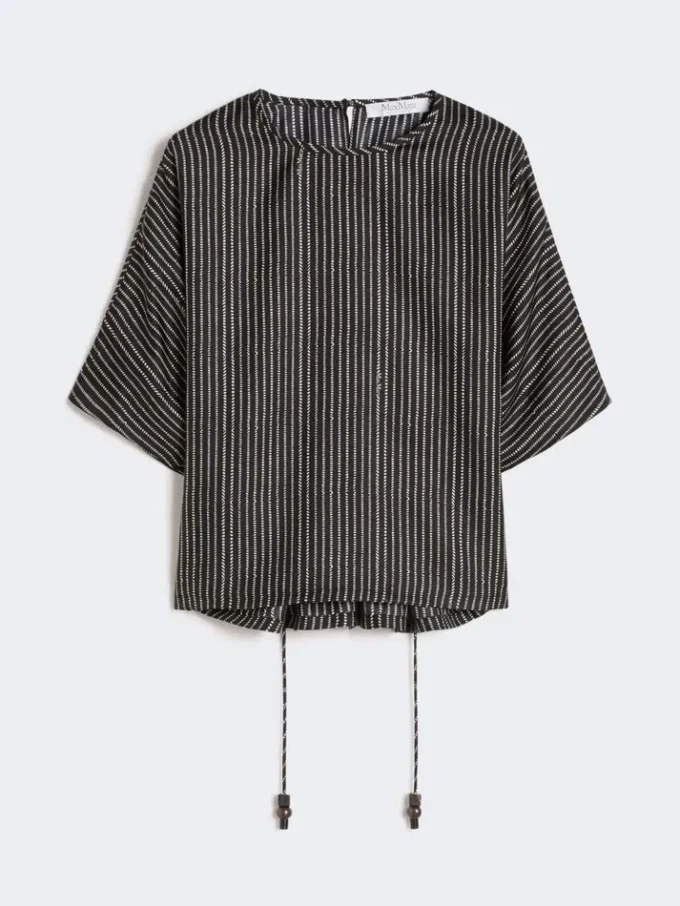 Bedruckte Seidenbluse, schwarz-weiß Bedruckte Seidenbluse, schwarz-weiß