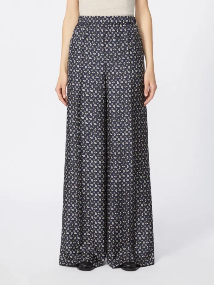 Bedruckte Seidenhose, ultramarinblau Bedruckte Seidenhose, ultramarinblau