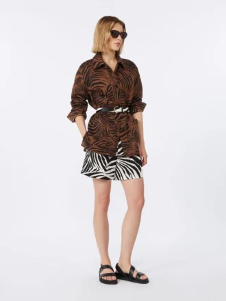 Bedruckte Shorts aus Baumwolle und Leinen, schwarz