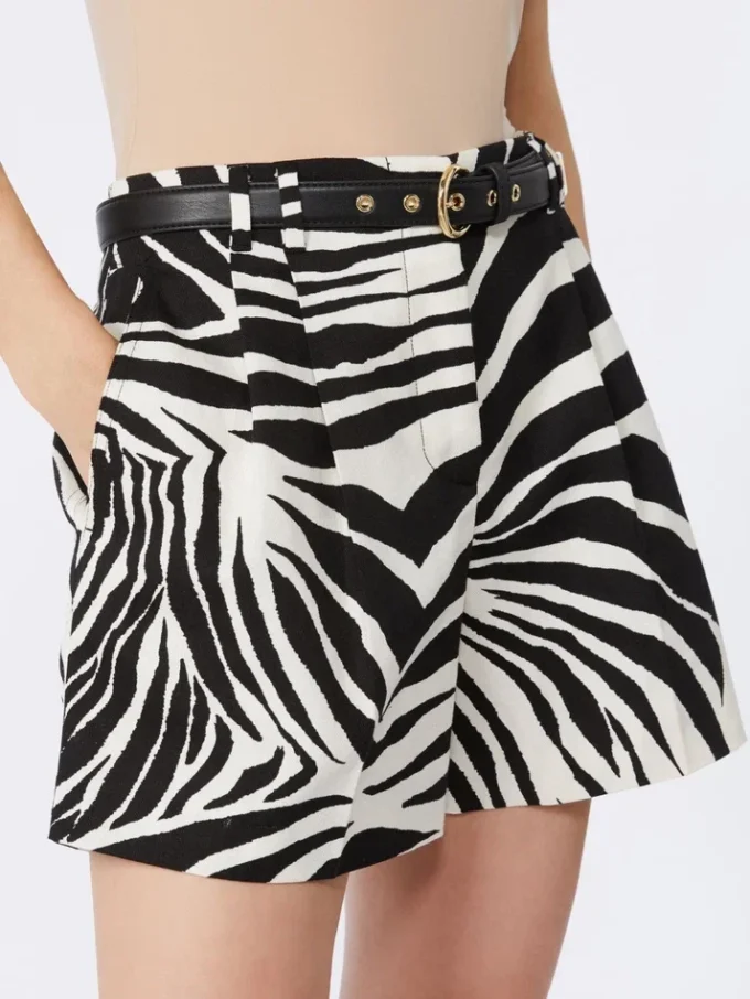 Bedruckte Shorts aus Baumwolle und Leinen, schwarz Bedruckte Shorts aus Baumwolle und Leinen, schwarz