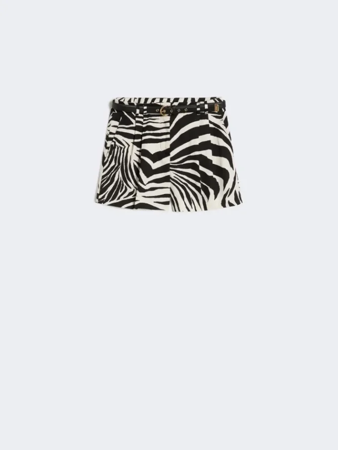 Bedruckte Shorts aus Baumwolle und Leinen, schwarz Bedruckte Shorts aus Baumwolle und Leinen, schwarz