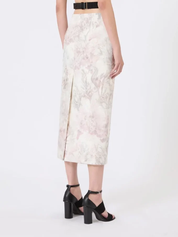 Bedruckter Bleistiftrock aus Organza und Gabardine, weiß