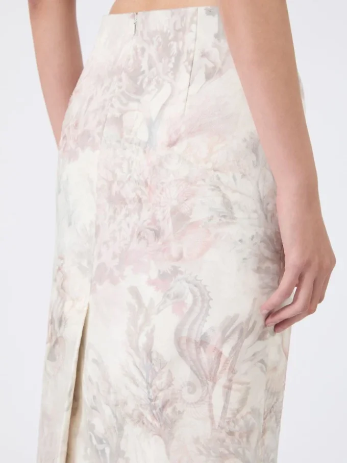 Bedruckter Bleistiftrock aus Organza und Gabardine, weiß