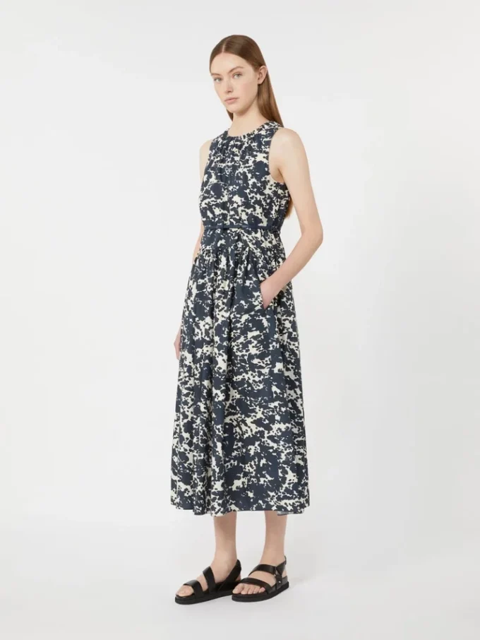 Bedrucktes Baumwollkleid mit Gürtel, ultramarinblau Bedrucktes Baumwollkleid mit Gürtel, ultramarinblau