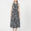 Bedrucktes Baumwollkleid mit Gürtel, ultramarinblau Bedrucktes Baumwollkleid mit Gürtel, ultramarinblau
