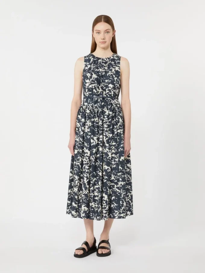 Bedrucktes Baumwollkleid mit Gürtel, ultramarinblau Bedrucktes Baumwollkleid mit Gürtel, ultramarinblau