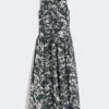 Bedrucktes Baumwollkleid mit Gürtel, ultramarinblau Bedrucktes Baumwollkleid mit Gürtel, ultramarinblau
