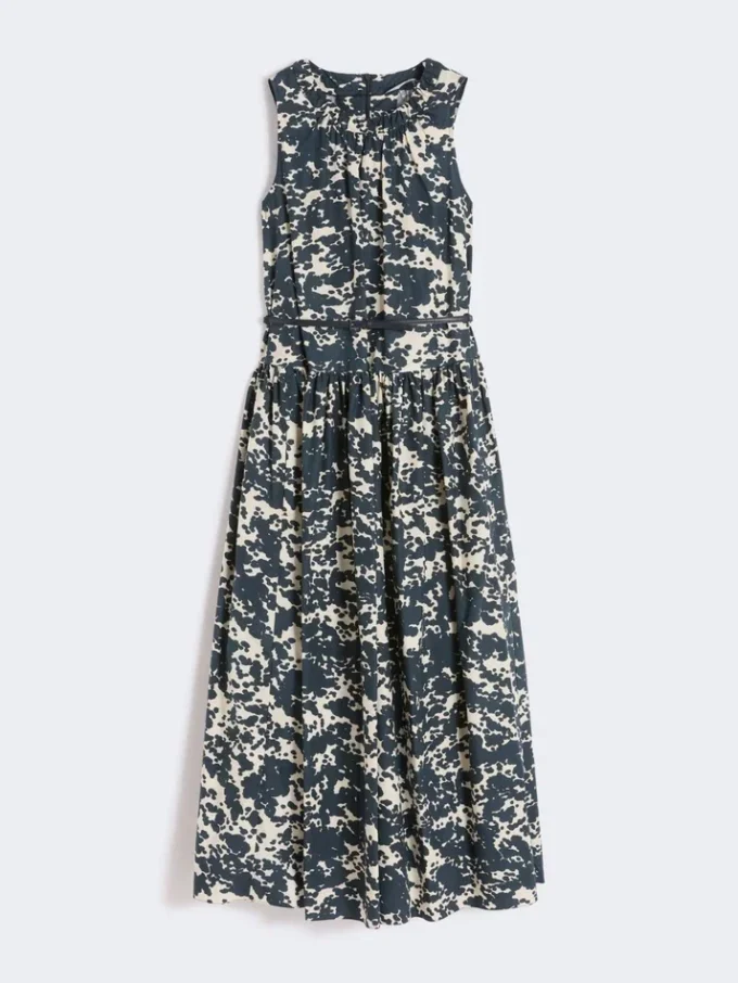Bedrucktes Baumwollkleid mit Gürtel, ultramarinblau Bedrucktes Baumwollkleid mit Gürtel, ultramarinblau