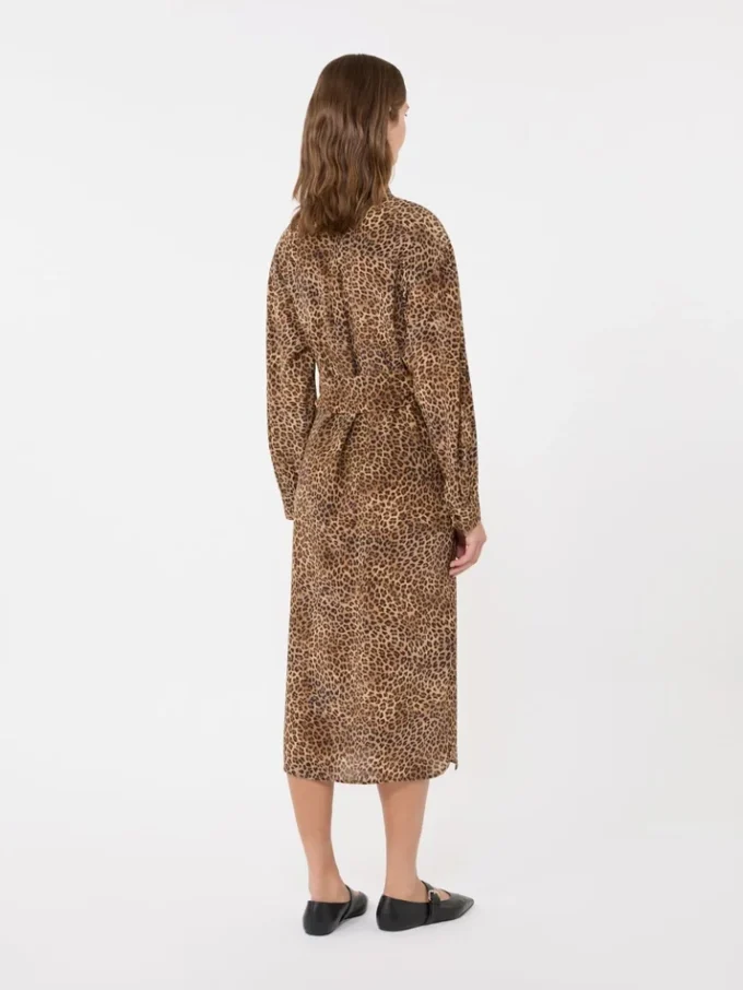 Bedrucktes Hemdkleid aus Seidenkrepp, kamelfarben Bedrucktes Hemdkleid aus Seidenkrepp, kamelfarben