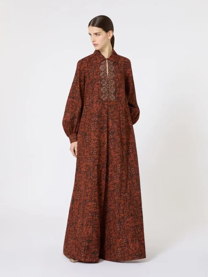 Bedrucktes Kaftankleid aus Baumwolle, karamellfarben Bedrucktes Kaftankleid aus Baumwolle, karamellfarben