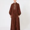 Bedrucktes Kaftankleid aus Baumwolle, karamellfarben Bedrucktes Kaftankleid aus Baumwolle, karamellfarben