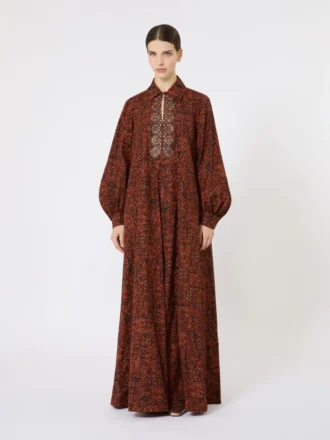 Bedrucktes Kaftankleid aus Baumwolle, karamellfarben