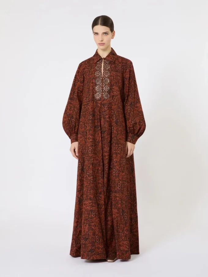 Bedrucktes Kaftankleid aus Baumwolle, karamellfarben Bedrucktes Kaftankleid aus Baumwolle, karamellfarben