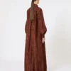 Bedrucktes Kaftankleid aus Baumwolle, karamellfarben Bedrucktes Kaftankleid aus Baumwolle, karamellfarben