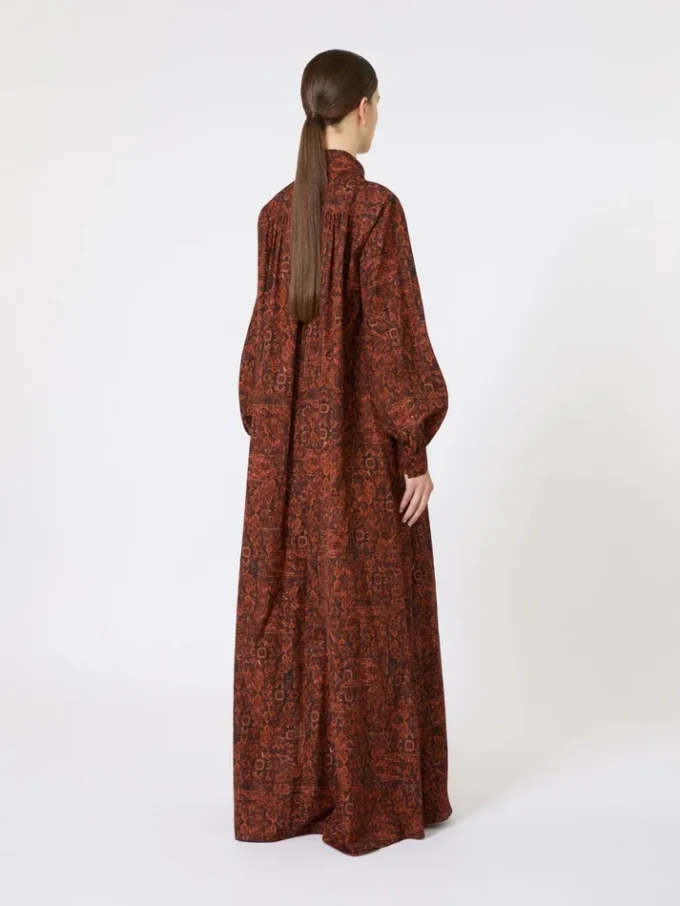 Bedrucktes Kaftankleid aus Baumwolle, karamellfarben Bedrucktes Kaftankleid aus Baumwolle, karamellfarben