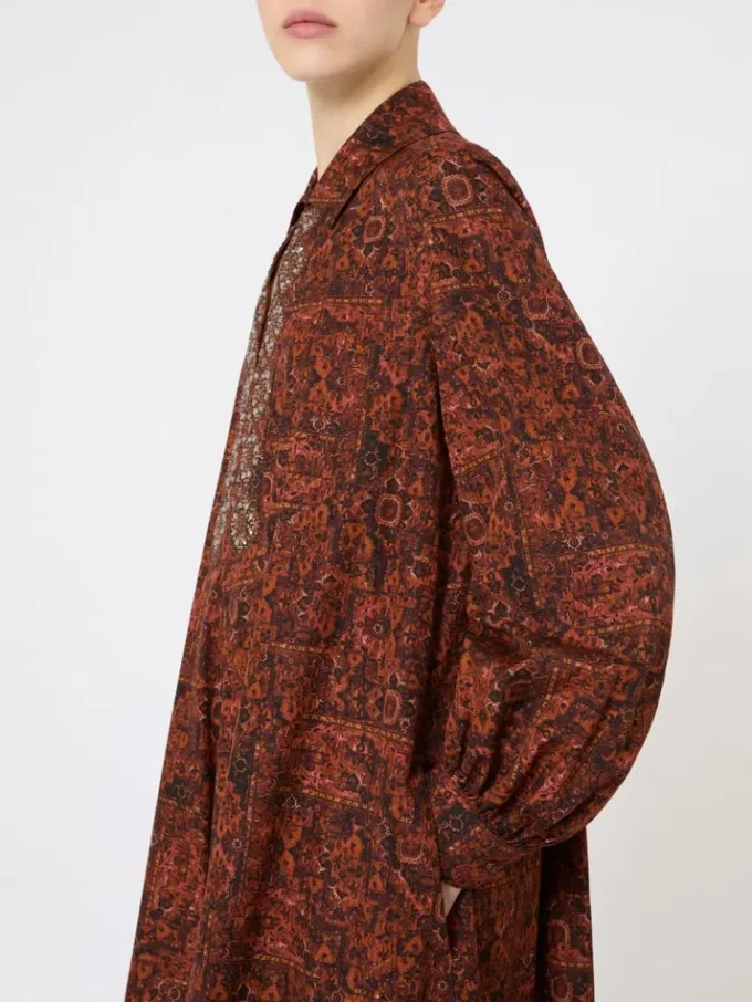 Bedrucktes Kaftankleid aus Baumwolle, karamellfarben Bedrucktes Kaftankleid aus Baumwolle, karamellfarben