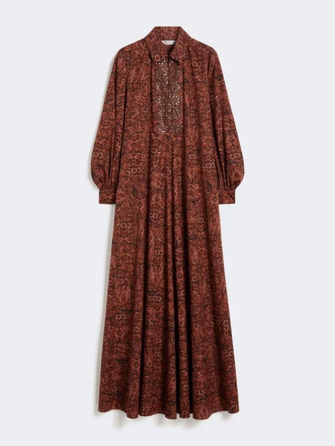 Bedrucktes Kaftankleid aus Baumwolle, karamellfarben Bedrucktes Kaftankleid aus Baumwolle, karamellfarben