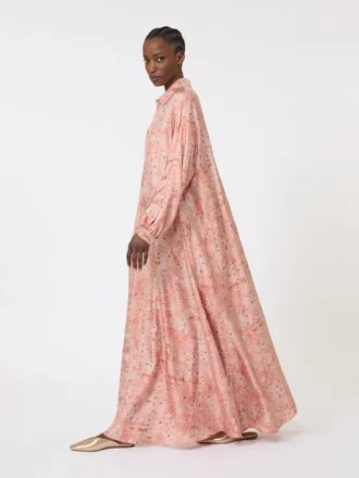 Bedrucktes Kaftankleid aus Twill, korallenrot