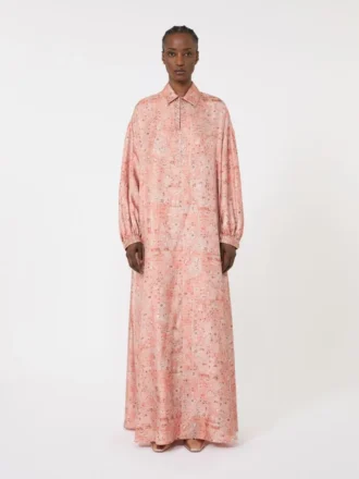 Bedrucktes Kaftankleid aus Twill, korallenrot