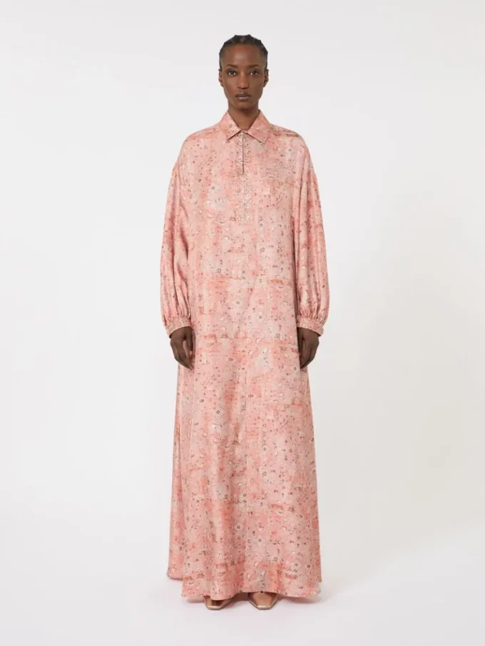Bedrucktes Kaftankleid aus Twill, korallenrot Bedrucktes Kaftankleid aus Twill, korallenrot