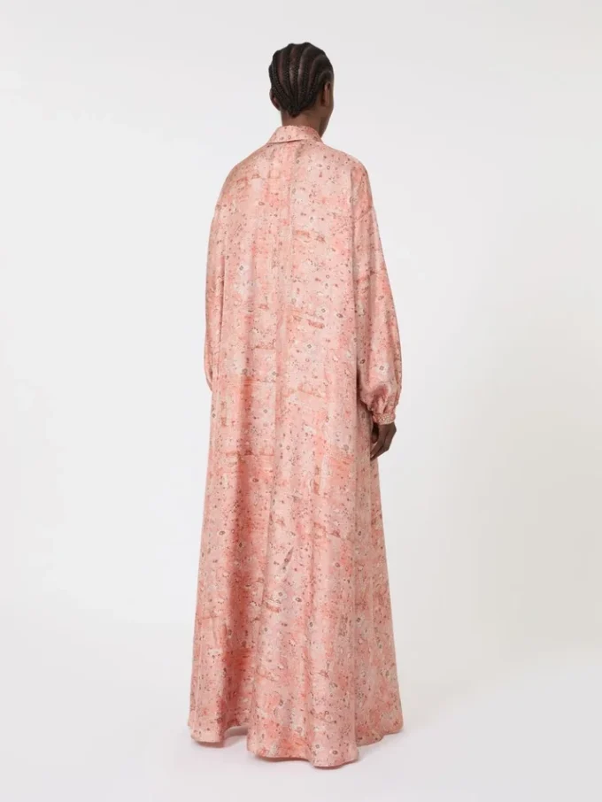 Bedrucktes Kaftankleid aus Twill, korallenrot Bedrucktes Kaftankleid aus Twill, korallenrot