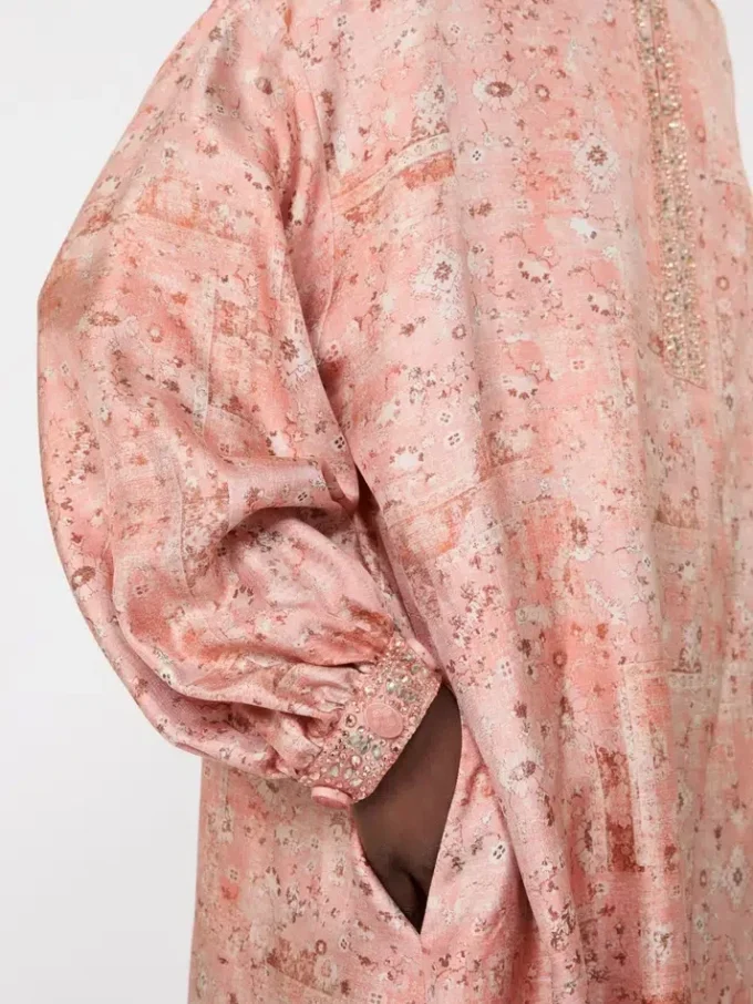 Bedrucktes Kaftankleid aus Twill, korallenrot Bedrucktes Kaftankleid aus Twill, korallenrot