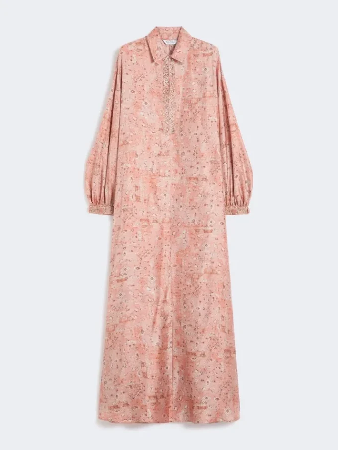 Bedrucktes Kaftankleid aus Twill, korallenrot Bedrucktes Kaftankleid aus Twill, korallenrot