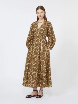 Bedrucktes Kleid aus Baumwollpopeline, naturfarben