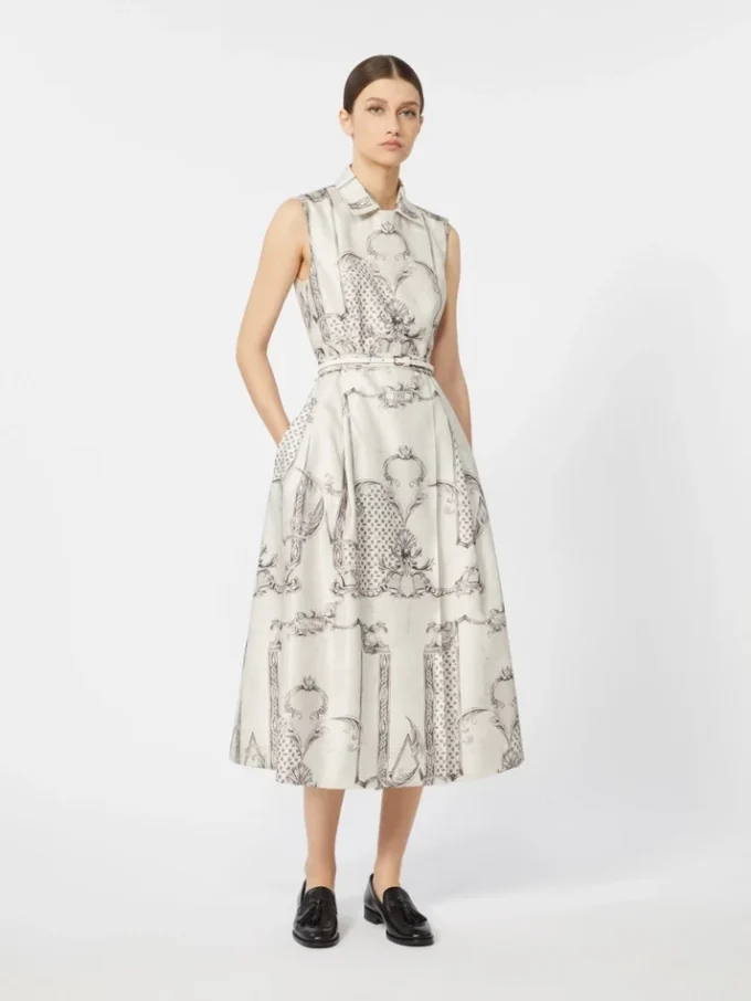 Bedrucktes Mikado-Hemdkleid, Elfenbein Bedrucktes Mikado-Hemdkleid, Elfenbein