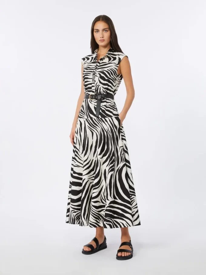 Bedrucktes Popeline-Hemdkleid, schwarz Bedrucktes Popeline-Hemdkleid, schwarz