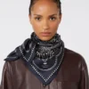 Bedrucktes quadratisches Seidenfoulard, mitternachtsblau Bedrucktes quadratisches Seidenfoulard, mitternachtsblau