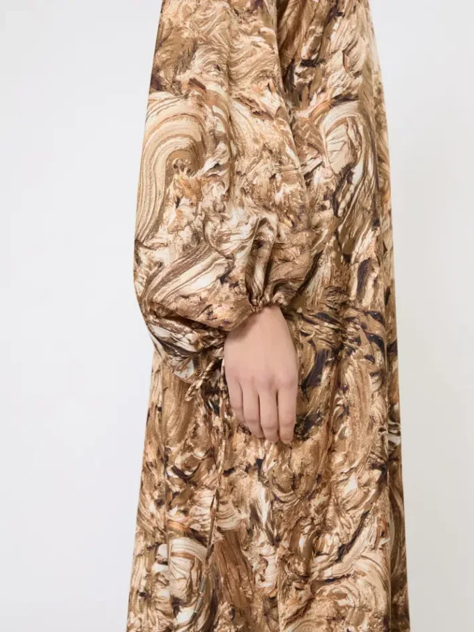Bedrucktes Seiden-Tunika-Kleid, gold Bedrucktes Seiden-Tunika-Kleid, gold