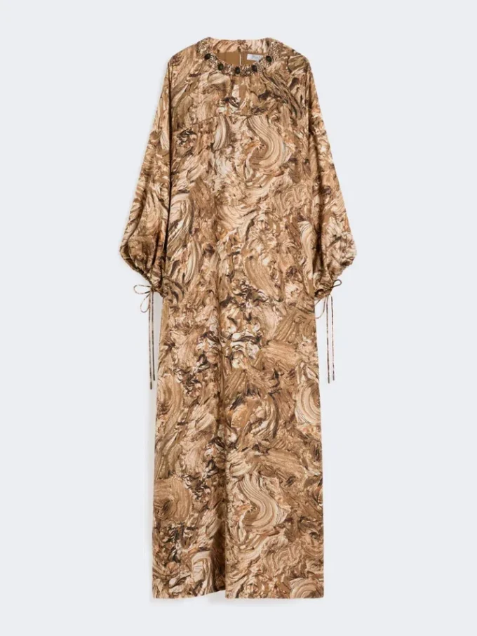 Bedrucktes Seiden-Tunika-Kleid, gold Bedrucktes Seiden-Tunika-Kleid, gold